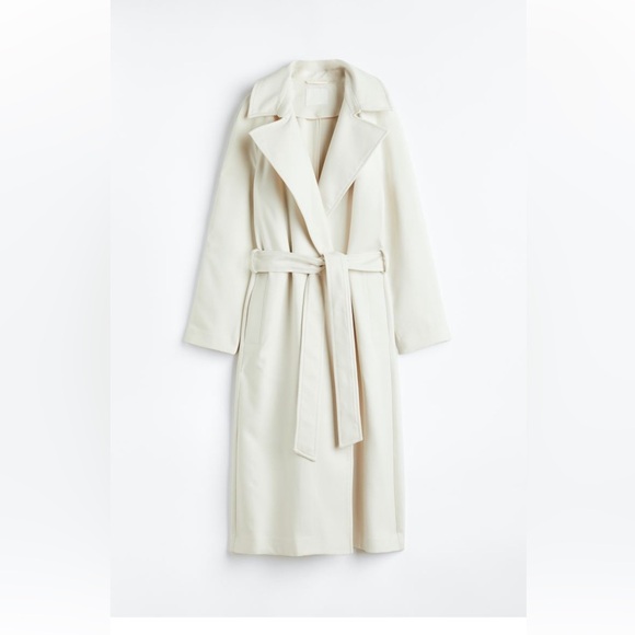 H&M WHITE TIE BELT COAT - Picture 5 of 7